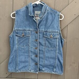 St. John's Bay Vintage 90's Denim Trucker Vest Casual Blue Women's Petite Medium